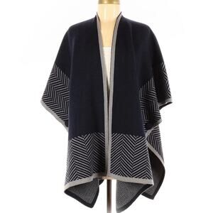 Wool Poncho Sweater Black Shawl Lux Lagenlook Artsy Sz Med Adrienne Vittadini